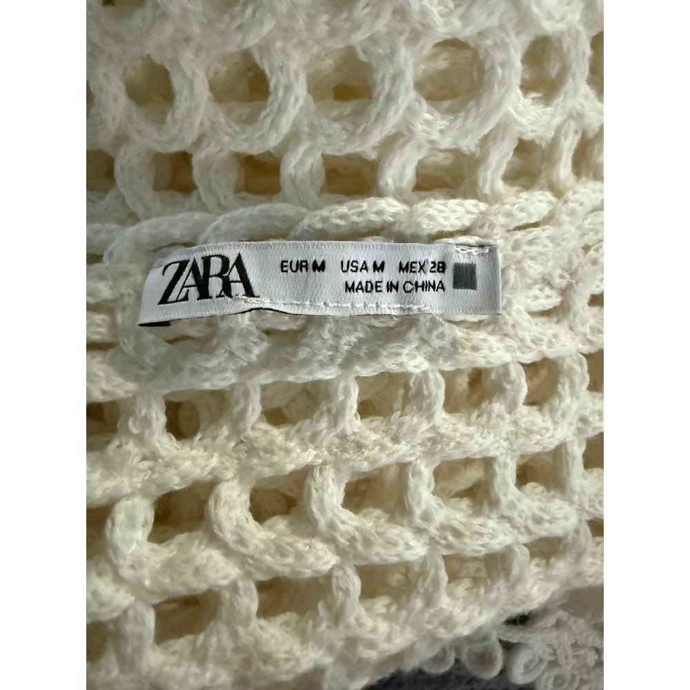 Zara Crochet Tank Top Size M White Boho Open Knit Lace Hem Festival cottagecore - Picture 5 of 8